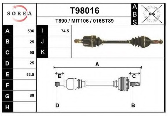 EAI T98016 Drive Shaft